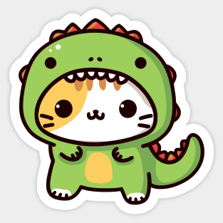 Cute Kawaii Tabby Cat Dressed as a T-rex Sticker